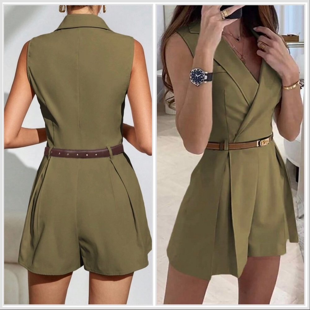 Sleeveless Olive Green Wrap Romper